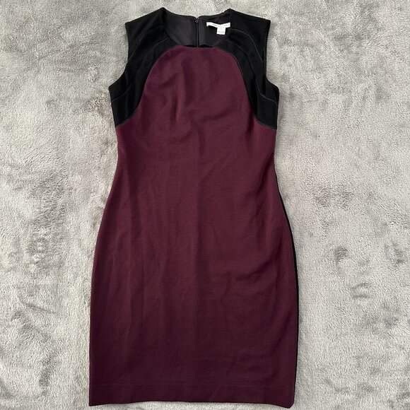 Diane Von Furstenberg Hallie Colorblock Sheath Dress Women's 6 Plum Black - Picture 1 of 9